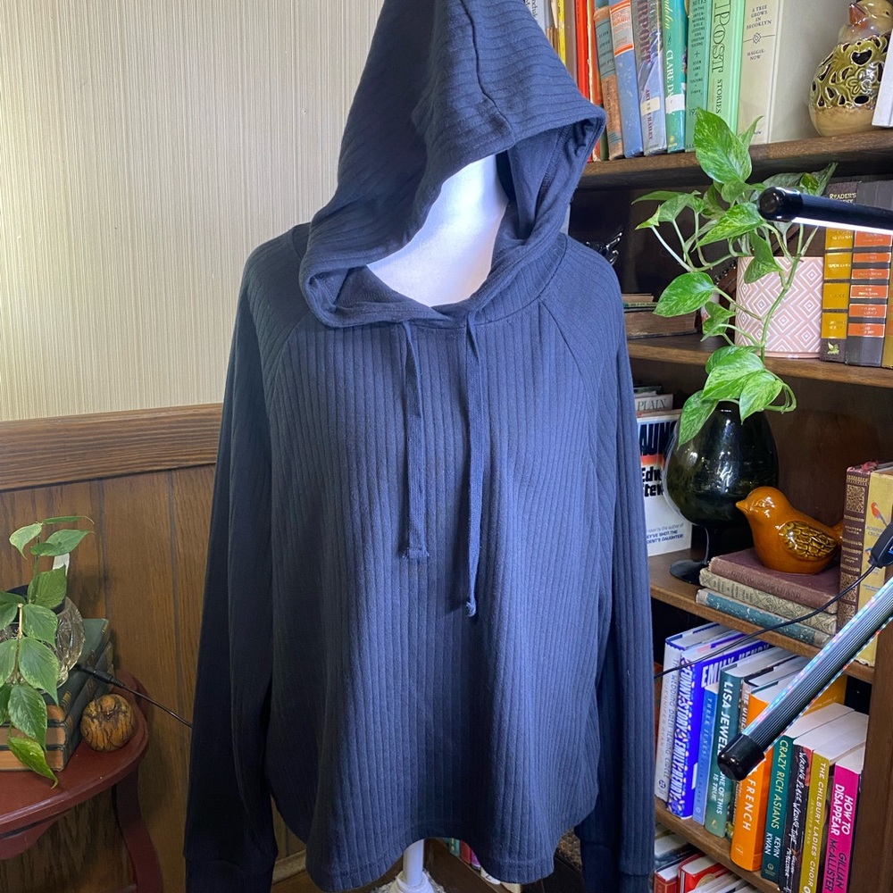 Danskin Black Hooded Sweatshirt with Ribbed Fabric